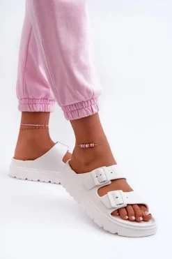 Damskie Piankowe Klapki Na Platformie Białe Melorea