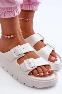 Damskie Piankowe Klapki Na Platformie Białe Melorea