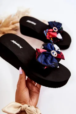 Damskie Piankowe Klapki Na Koturnie Czarne Silana