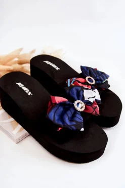 Damskie Piankowe Klapki Na Koturnie Czarne Silana