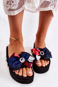 Damskie Piankowe Klapki Na Koturnie Czarne Silana