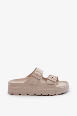 Damskie Piankowe Klapki Na Platformie Beżowe Melorea