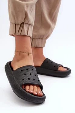 Damskie Piankowe Klapki Na Grubej Podeszwie Czarne Beula