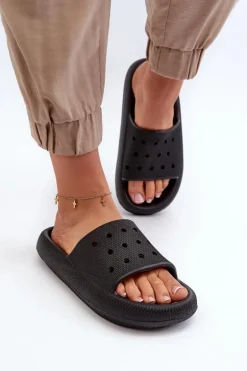 Damskie Piankowe Klapki Na Grubej Podeszwie Czarne Beula