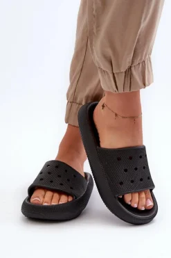 Damskie Piankowe Klapki Na Grubej Podeszwie Czarne Beula