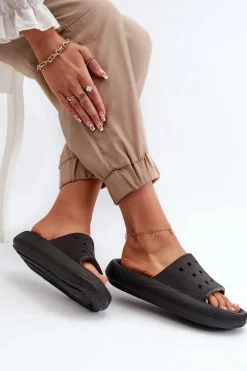 Damskie Piankowe Klapki Na Grubej Podeszwie Czarne Beula