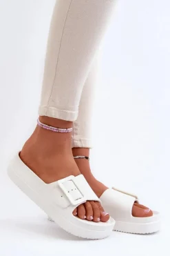 Damskie Piankowe Klapki Na Platformie Z Klamrą Big Star NN274A661 Białe