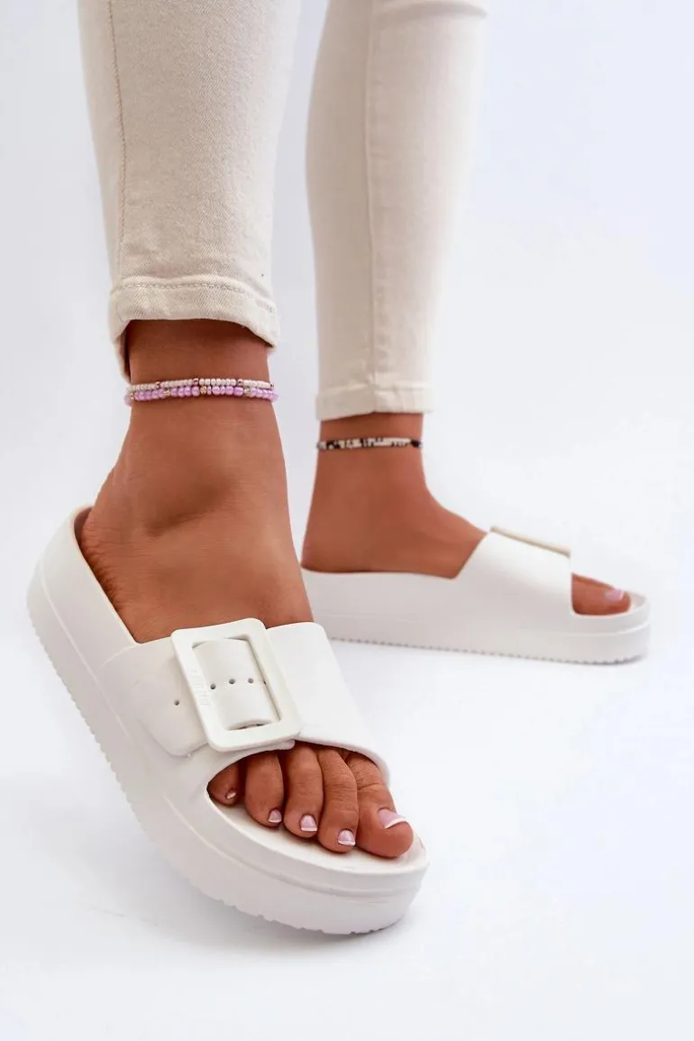 Damskie Piankowe Klapki Na Platformie Z Klamrą Big Star NN274A661 Białe