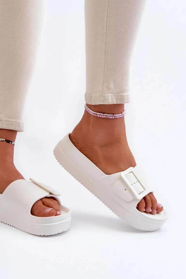 Damskie Piankowe Klapki Na Platformie Z Klamrą Big Star NN274A661 Białe