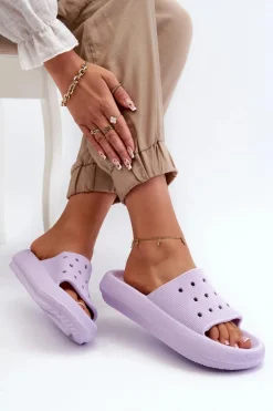 Damskie Piankowe Klapki Na Grubej Podeszwie Fioletowe Beula