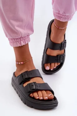 Damskie Piankowe Klapki Na Platformie Czarne Melorea