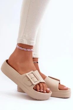 Damskie Piankowe Klapki Na Platformie Z Klamrą Big Star NN274A666 Beżowe