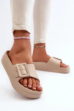 Damskie Piankowe Klapki Na Platformie Z Klamrą Big Star NN274A666 Beżowe