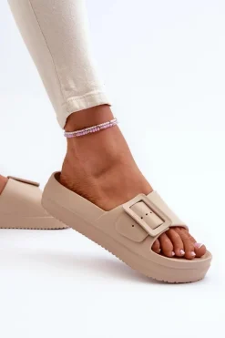 Damskie Piankowe Klapki Na Platformie Z Klamrą Big Star NN274A666 Beżowe