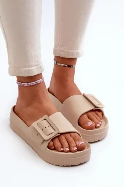 Damskie Piankowe Klapki Na Platformie Z Klamrą Big Star NN274A666 Beżowe