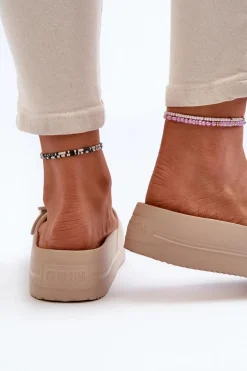 Damskie Piankowe Klapki Na Platformie Z Klamrą Big Star NN274A666 Beżowe