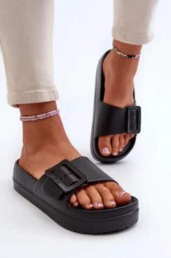 Damskie Piankowe Klapki Na Platformie Z Klamrą Big Star NN274A662 Czarne