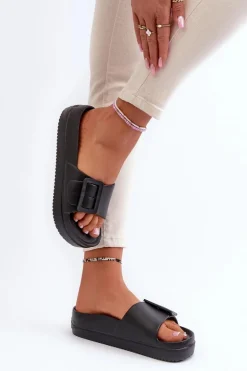 Damskie Piankowe Klapki Na Platformie Z Klamrą Big Star NN274A662 Czarne