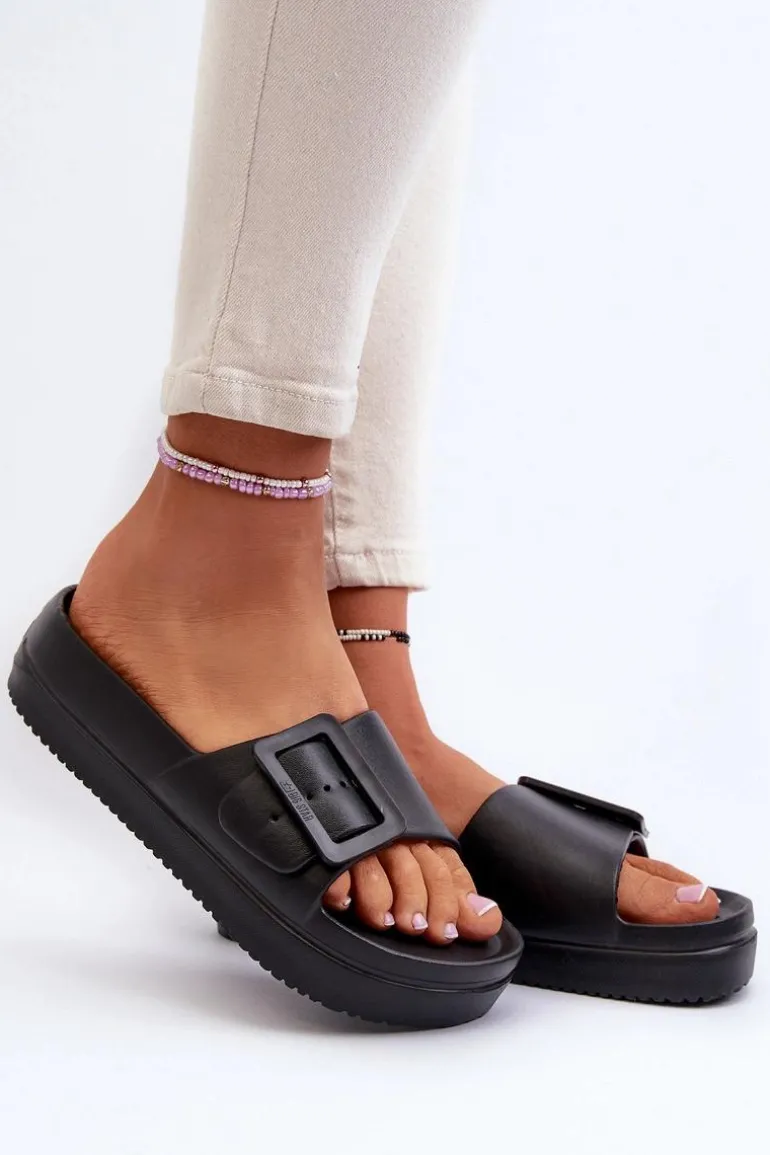 Damskie Piankowe Klapki Na Platformie Z Klamrą Big Star NN274A662 Czarne