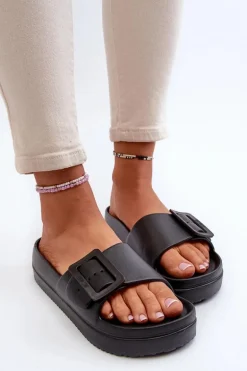 Damskie Piankowe Klapki Na Platformie Z Klamrą Big Star NN274A662 Czarne