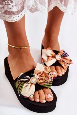 Damskie Piankowe Klapki Na Koturnie Beżowe Silana