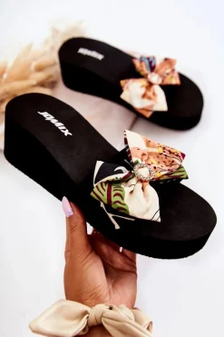 Damskie Piankowe Klapki Na Koturnie Beżowe Silana