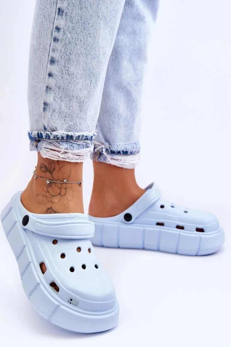 Damskie Piankowe Klapki Na Platformie Jasnoniebieskie Beckett