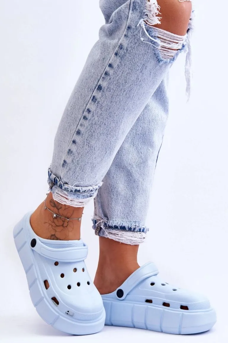 Damskie Piankowe Klapki Na Platformie Jasnoniebieskie Beckett