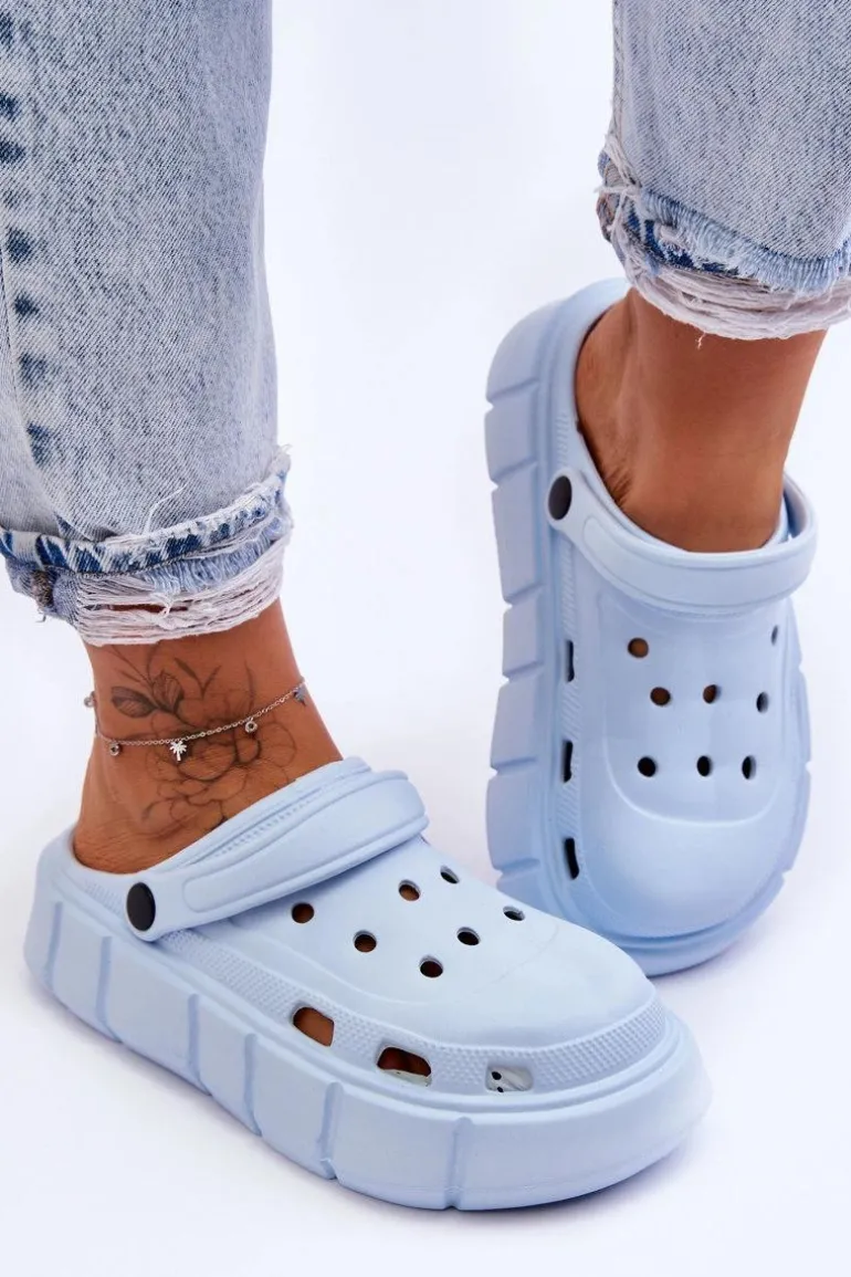 Damskie Piankowe Klapki Na Platformie Jasnoniebieskie Beckett
