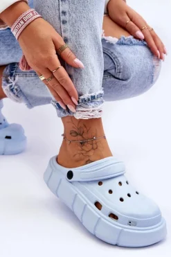 Damskie Piankowe Klapki Na Platformie Jasnoniebieskie Beckett