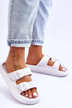 Damskie Piankowe Klapki Z Paskami Białe Sharmen