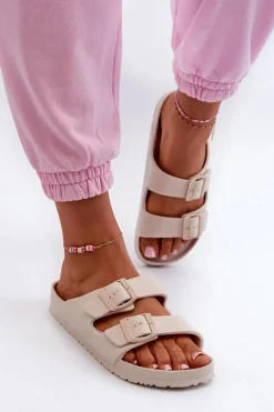 Damskie Piankowe Klapki Z Klamrami Beżowe Luciene