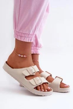 Damskie Piankowe Klapki Z Klamrami Beżowe Luciene