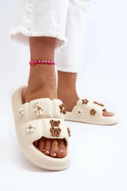 Damskie Piankowe Klapki Z Ozdobami Beżowe Cambrina