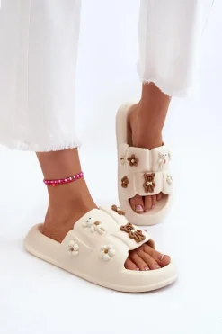 Damskie Piankowe Klapki Z Ozdobami Beżowe Cambrina