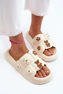 Damskie Piankowe Klapki Z Ozdobami Beżowe Cambrina