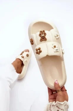 Damskie Piankowe Klapki Z Ozdobami Beżowe Cambrina