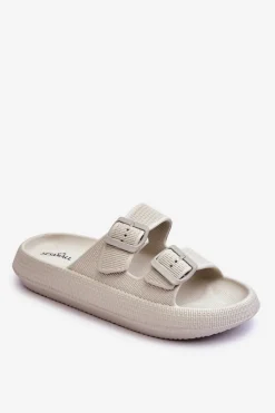 Damskie Piankowe Klapki Z Paskami Jasnoszare Sharmen