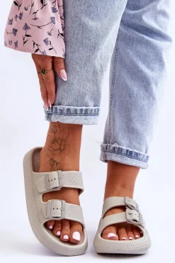 Damskie Piankowe Klapki Z Paskami Jasnoszare Sharmen