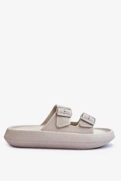 Damskie Piankowe Klapki Z Paskami Jasnoszare Sharmen