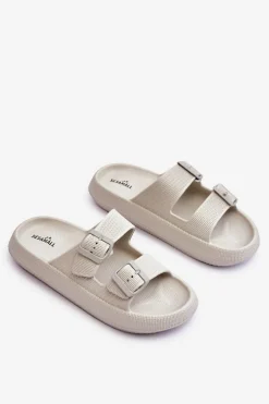 Damskie Piankowe Klapki Z Paskami Jasnoszare Sharmen