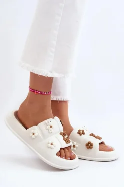 Damskie Piankowe Klapki Z Ozdobami Białe Cambrina