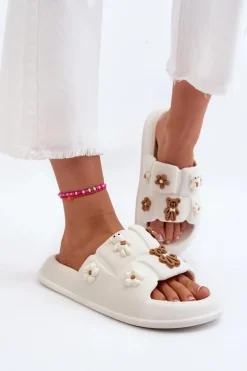 Damskie Piankowe Klapki Z Ozdobami Białe Cambrina