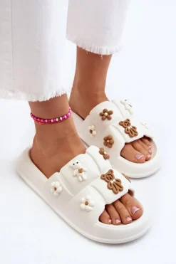 Damskie Piankowe Klapki Z Ozdobami Białe Cambrina