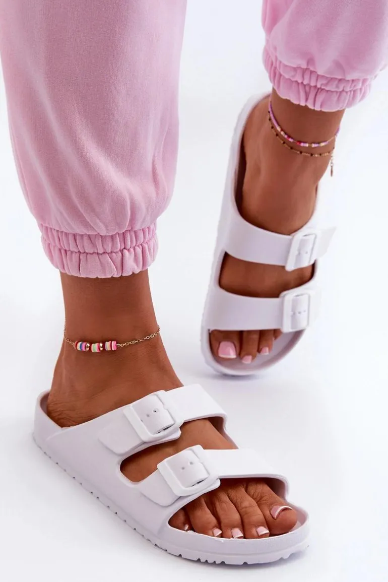 Damskie Piankowe Klapki Z Klamrami Białe Luciene