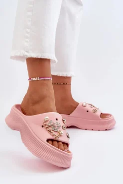 Damskie Piankowe Klapki Z Ozdobami Różowe Afariana