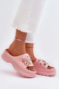 Damskie Piankowe Klapki Z Ozdobami Różowe Afariana