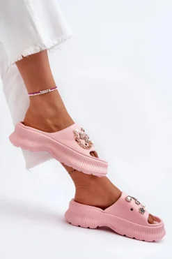 Damskie Piankowe Klapki Z Ozdobami Różowe Afariana