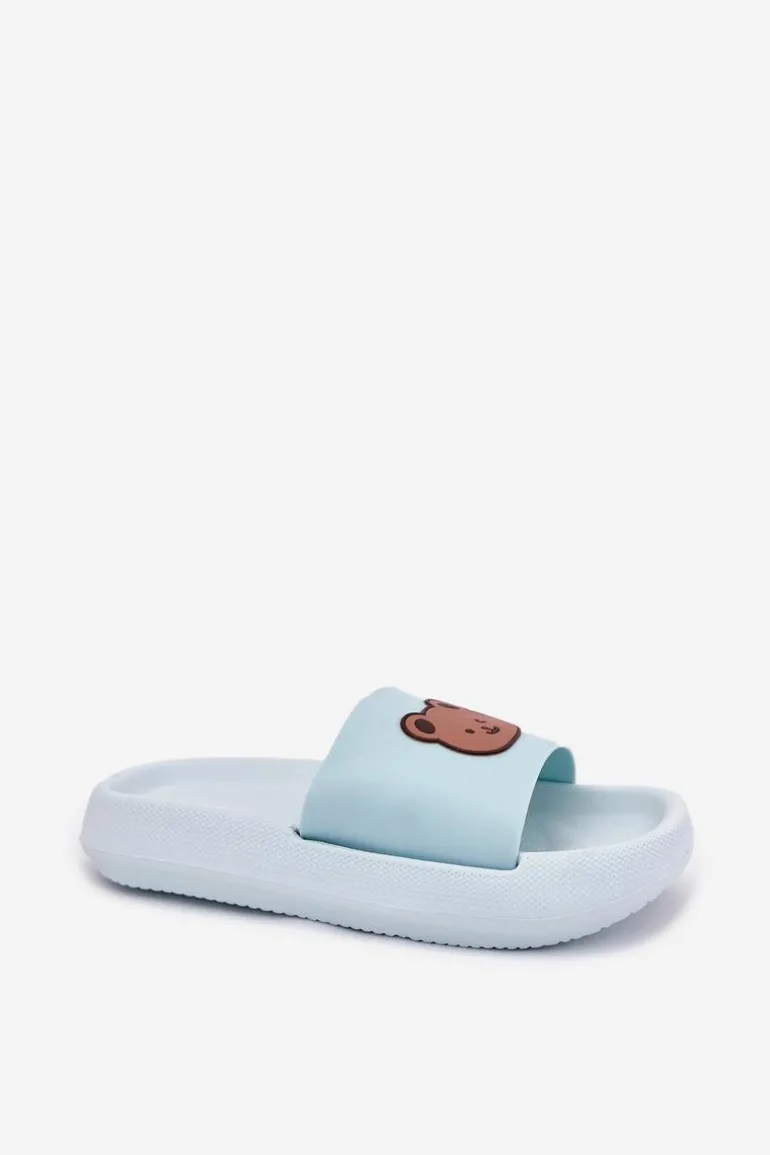 Damskie Piankowe Klapki Z Misiem Niebieskie Lalon