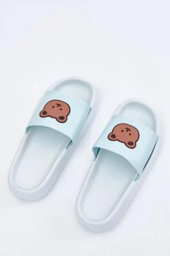 Damskie Piankowe Klapki Z Misiem Niebieskie Lalon